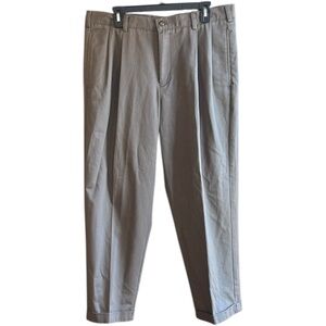 Izod men's light brown khaki pants pleats cuffs cotton Sz 36 X 29